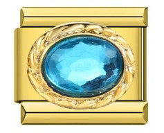 Gold Teal Oval Gem