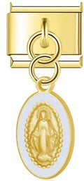 Gold Mary White Border Religion Pendant/Dangle