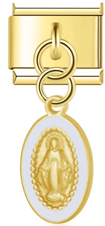 Gold Mary White Border Religion Pendant/Dangle