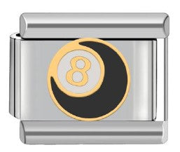 Silver Black 8 Ball With Gold Trim
