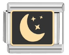 Silver Black Moon With Stars