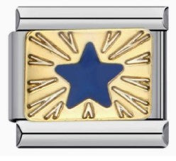Silver Blue Gold Etched Star