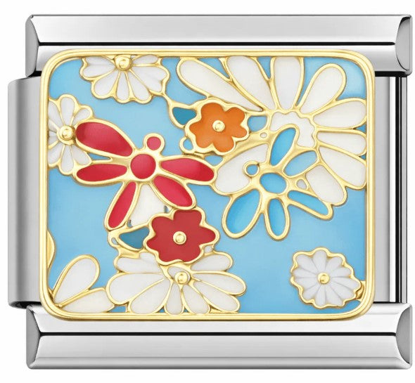 Silver Dragonfly and Flowers
