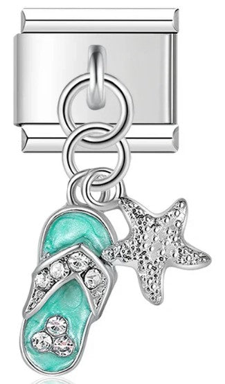 Silver Teal Flip Flop Pendant