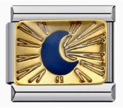 Silver Gold Blue Etched Moon