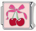 Silver Pink Cherries with bow italian charm