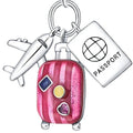 Silver Pink Passport Airplane Suitcase Pendant