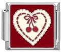 Silver Red Cherries Heart Italian charm
