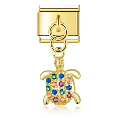 Gold Colorful Bling Turtle Pendant / Dangle